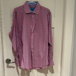 Men's Checked Button-Down Shirt - Red & Blue